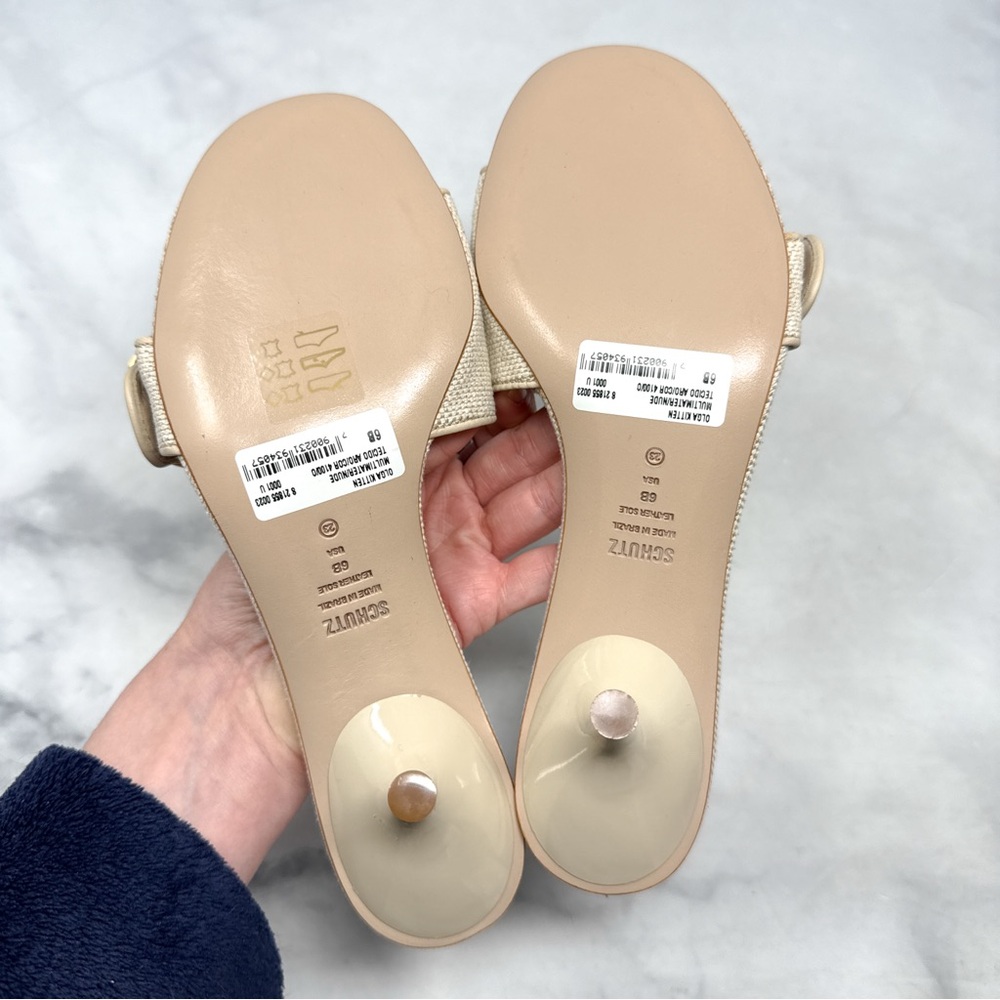 NEW Schutz Olga 55 Brushed Buckle Textured Linen Canvas Kitten Heel Sandals 6 - Picture 7 of 13